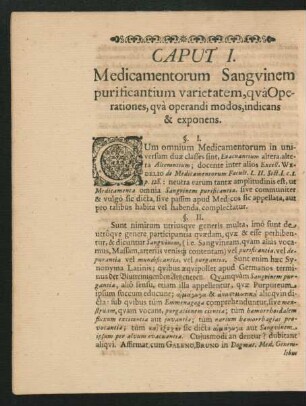 Caput I. Medicamentorum Sanguinem purificantium varietatem ...