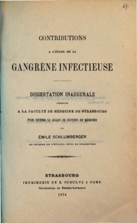 Contributions à l'étude de la gangrène infectieuse : Inaug. Diss.