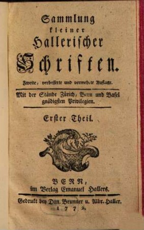 Sammlung kleiner Hallerischer Schriften. 1