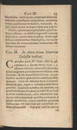 Cap. III. In Aura etiam Materia Coelestis volitat.