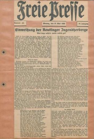 Freie Presse 1929 (Nr. 121). Tagesausgabe (Fragment)