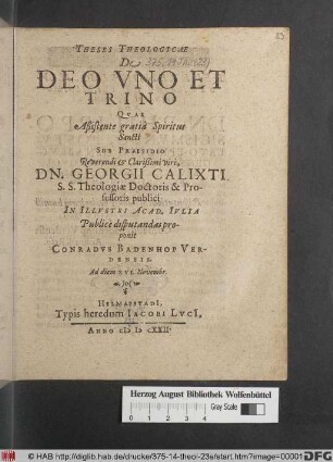 Theses Theologicae De Deo Uno Et Trino