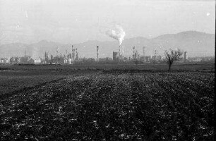Bantzenheim: Industriegebiet von Chalampé mit Schwarzwald im Hintergrund