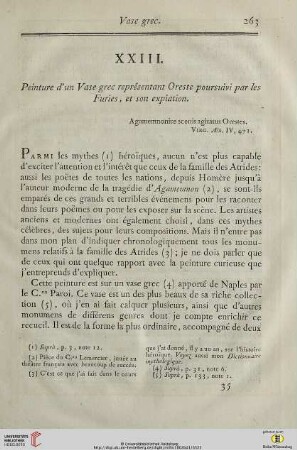 XXIII. Peinture d’un Vase grec représentant Oreste poursuivi par les Furies, et son expiation