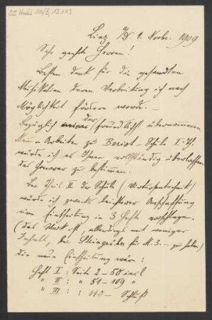 Brief an B. Schott's Söhne : 01.11.1909