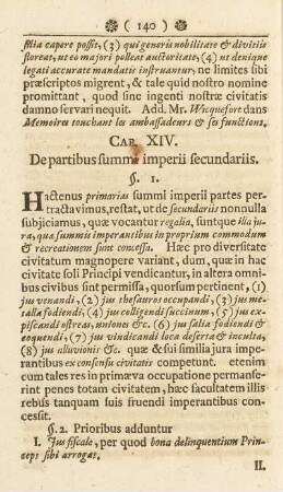 Cap. XIV. De partibus summi imperii secundariis