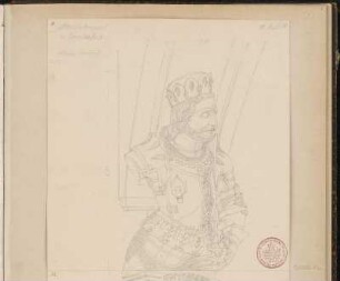 Büste von Kurfürst Albrecht Achilles von Brandenburg am Gewölbeansatz des westlichen Arkadenumgagns (Dreiviertelprofiel)