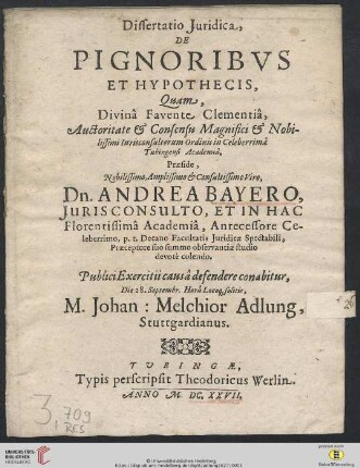 Dissertatio Iuridica, De Pignoribus Et Hypothecis
