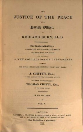 The Justice of the Peace and Parish Officer : in six volumes, 5
