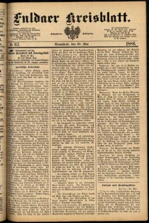 Erste Ausgabe vom Samstag, den 29. Mai 1886.