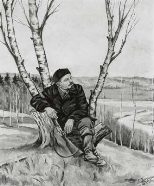 Lenin, an einer Birke sitzend