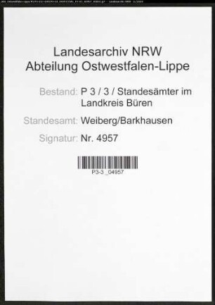 Sterberegister Standesamt Weiberg/Barkhausen