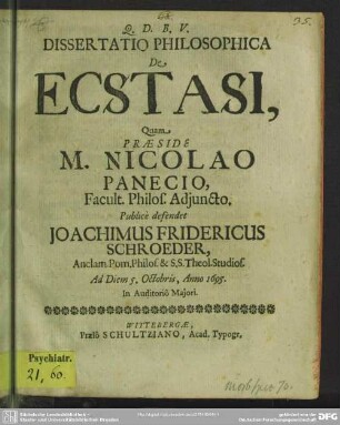 Dissertatio Philosophica de ecstasi