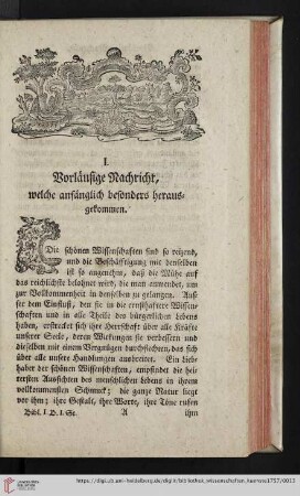 1: Vorläufige Nachricht, welche anfänglich besoders herausgekommen