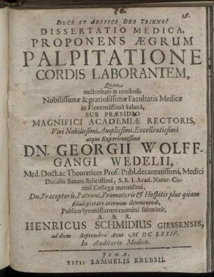 Dissertatio Medica, Proponens Aegrum Palpitatione Cordis Laborantem