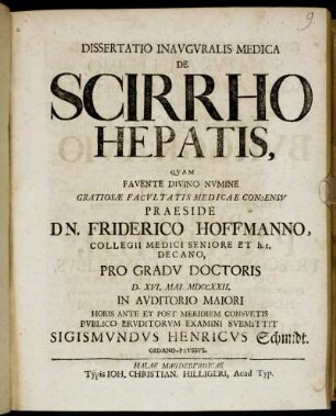 Dissertatio Inavgvralis Medica De Scirrho Hepatis
