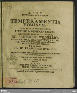 Historiam Doctrinae De Temperamentis Hominum