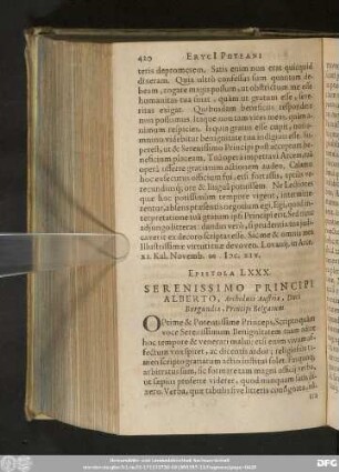 Epistola LXXX. Serenissimo Principi Alberto, Archiduci Austriae, Duci Burgundiae, Principi Belgarum.