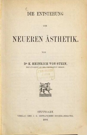 Die Entstehung der neueren Ästhetik