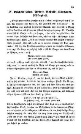 IV. Leichter Sinn. Arbeit. Geduld. Ausdauer. Rüstigkeit.