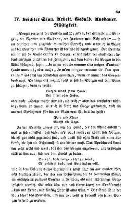 IV. Leichter Sinn. Arbeit. Geduld. Ausdauer. Rüstigkeit.