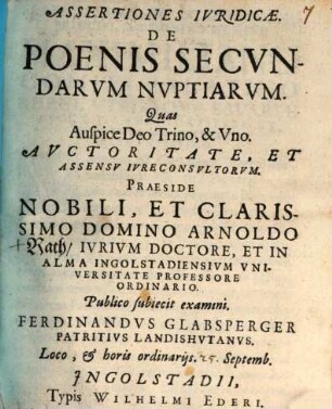 Assertiones Ivridicae. De Poenis Secvndarvm Nvptiarvm