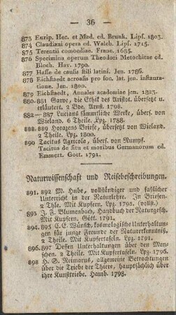 Naturwissenschaft und Reisebeschreibungen.