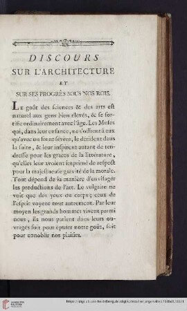 Discours sur l'architecture et sur ses progrès sous nos rois
