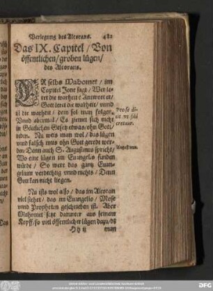 Das IX. Capitel/ Von öffentlichen/ groben lügen/ des Alcorans.