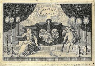 Grafik 'Grabmalentwurf mit Putto und Frau'