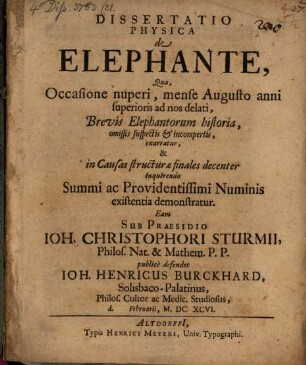 Dissertatio Physica de Elephante