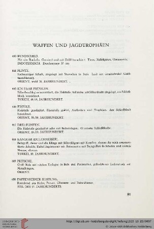 Waffen und Jagdtrophäen (Nr. 443-472)
