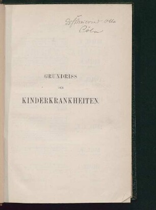 Grundriss der Kinderkrankheiten für praktische Ärzte und Studirende