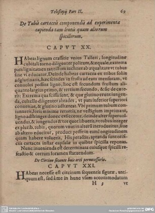 De Tubis cartaceis componendis ad experimenta capienda tam lentis quam aliorum spicillorum. CAPUT XX.