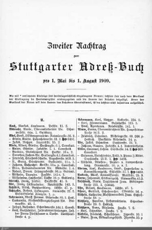 Nachtrag zum Stuttgarter Adreßbuch, 01.05.-01.08.1909