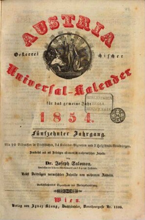Austria : österreichischer Universal-Kalender, 1854