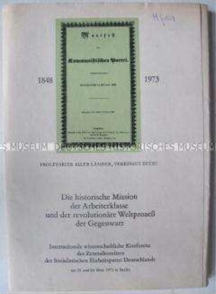 Sonderdruck der Rede von Kurt Hager auf der Internationalen Konferenz des ZK der SED anlässlich des 125jährigen Jubiläums des Erscheinens des Kommunistischen Manifestes (Mappe mit vier fremdsprachigen Ausgaben)