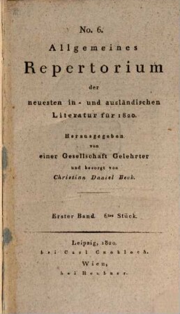 Allgemeines Repertorium der neuesten in- und ausländischen Literatur. 1820,1, 1820,1