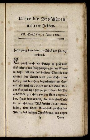 VII. Stück den 15 Junii 1782