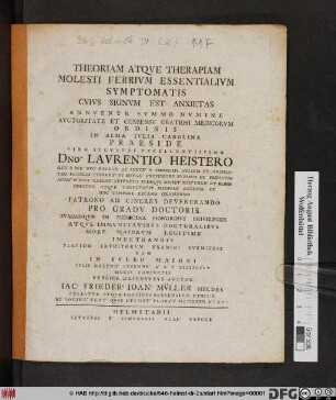 Theoriam Atqve Therapiam Molesti Febrivm Essentialivm Symptomatis Cvivs Signvm Est Anxietas ...