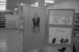 Ausstellung "Der unbequeme Präsident" des Verlags C.F. Müller und der Stadtbibliothek mit Karikaturen über Gustav Heinemann