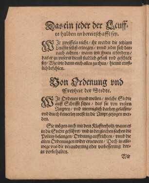 Von Ordenung und Freyheit der Stedte.