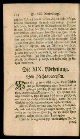Die XIX. Abtheilung. Von Rechtsprocessen