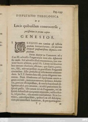 Disputatio Theologica De Locis quibusdam controversis, potissimùm in primo capite Genesios.