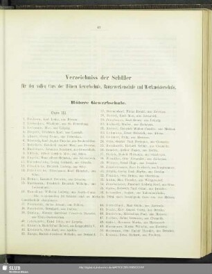 Verzeichniss der Schüler für den vollen Curs der Höhern Gewerbschule, Baugewerkenschule und Werkmeisterschule