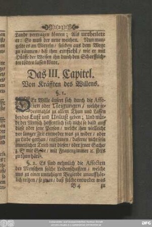 Das III. Capitel. Von Kräfften des Willens.
