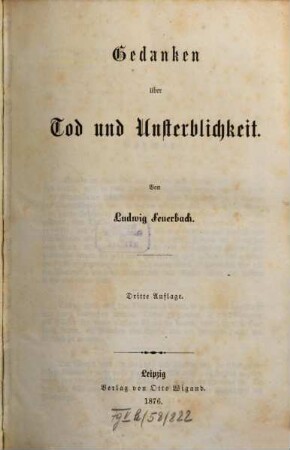 Ludwig Feuerbach's sämmtliche Werke, 3. Gedanken über Tod und Unsterblichkeit