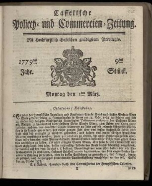 9tes Stueck, Montag den 1ten Maerz. 1779