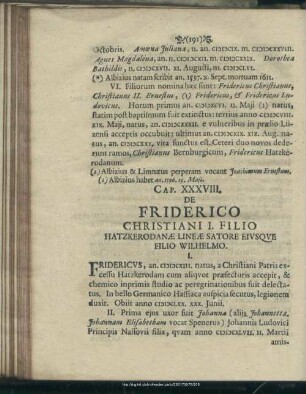 Cap. XXXVIII. De Friderico Christiani I. Filio Hatzkerodanae Lineae Satore Eiusque Filio Wilhemo