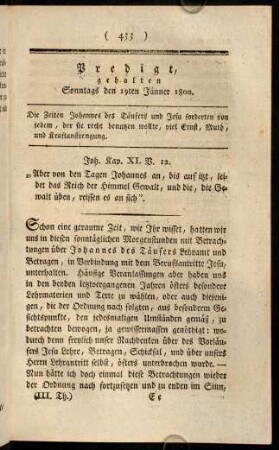 433-445, Predigt, gehalten Sonntags den 19ten Jaenner 1800.